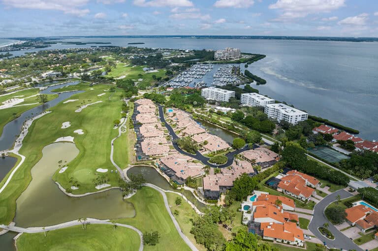 Aerial view of Longboat Key coast and golf courses