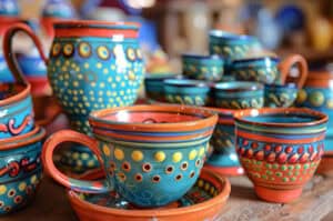 Colorful hand painted tea cups for sale