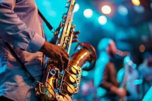 Musicians performing at the jazz festival