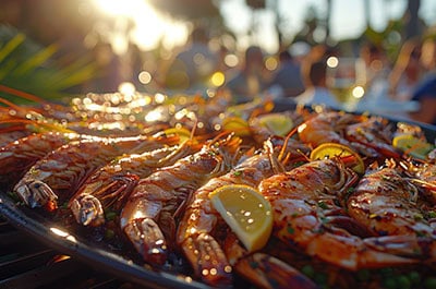 Platter of fresh seafood at an outdoor seafood festival