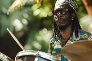 Steel drum player playing downtown
